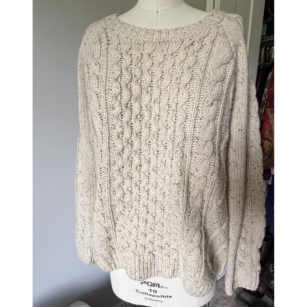 Carhartt Oatmeal Cable Knit Sweater Elbow Patches Women's XL Cabincore Gorpcore - Picture 9 of 12